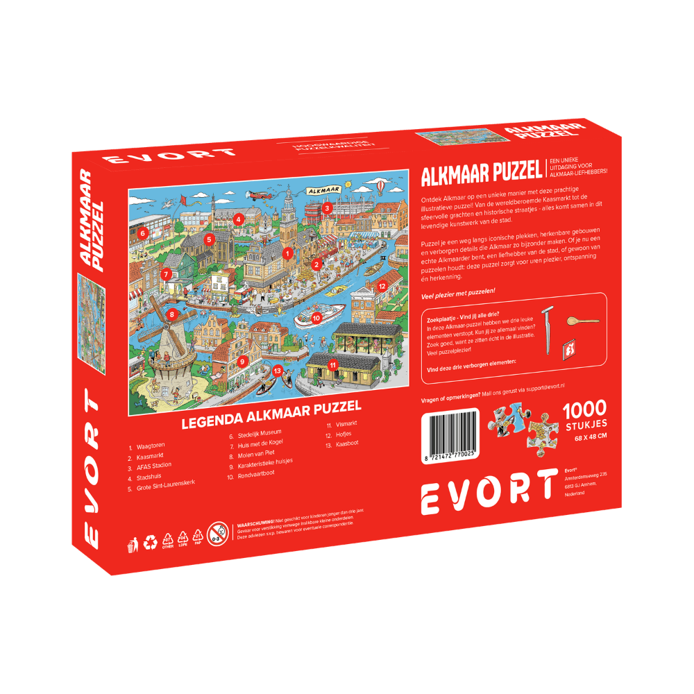Alkmaar legpuzzel cartoon puzzel achterkant puzzeldoos