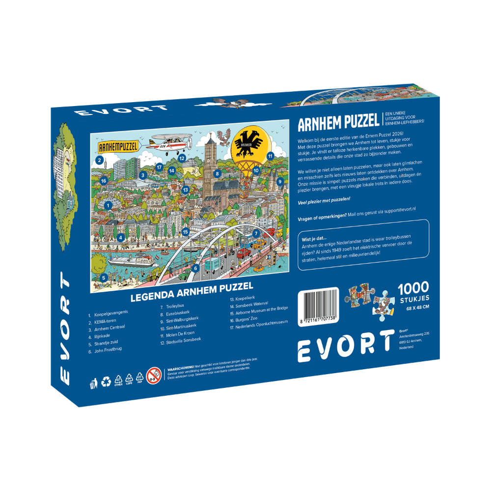 Arnhem puzzel cartoon legpuzzel achterkant